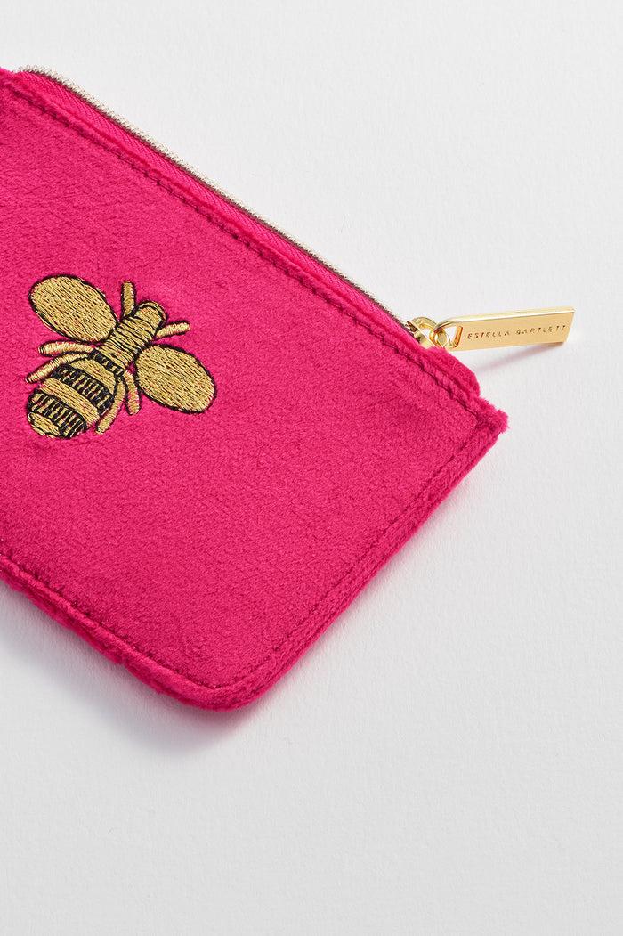 Estella Bartlett Embroidered Bee Card Purse Hot Pink Velvet