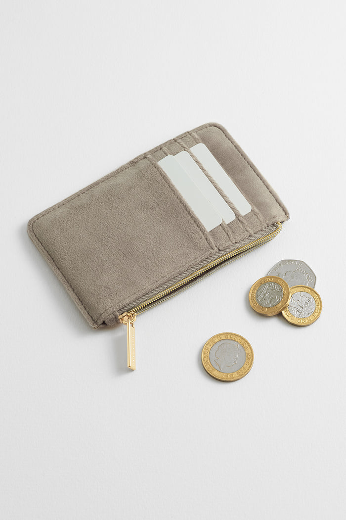 Estella Bartlett Embroidered Bee Card Purse Taupe Velvet