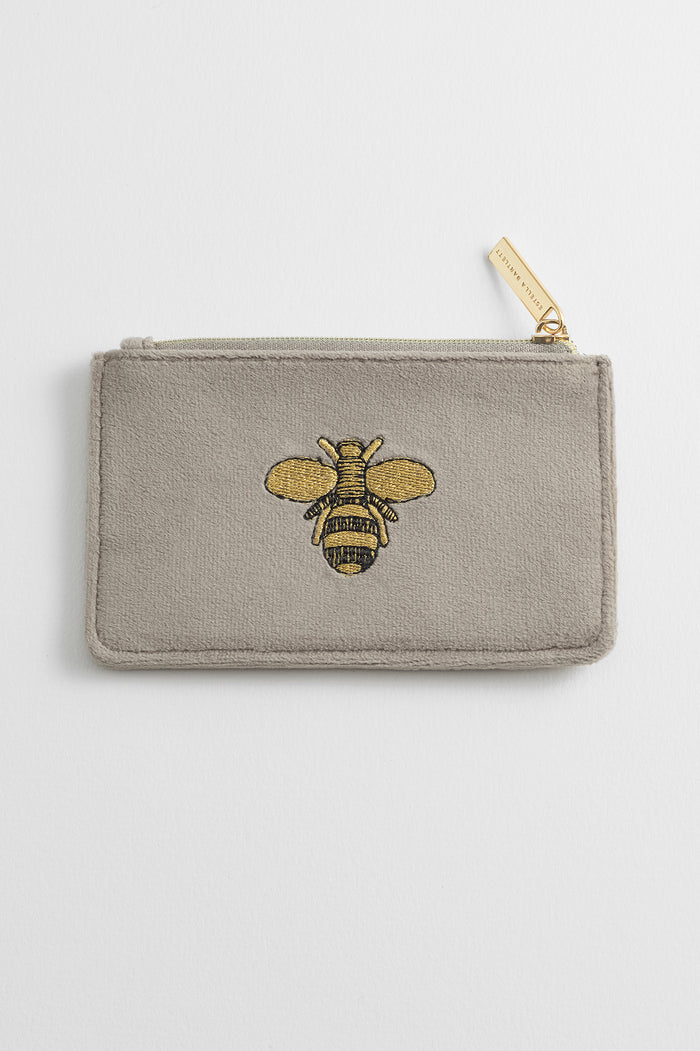 estella bartlett Embroidered Bee Card Purse Taupe Velvet