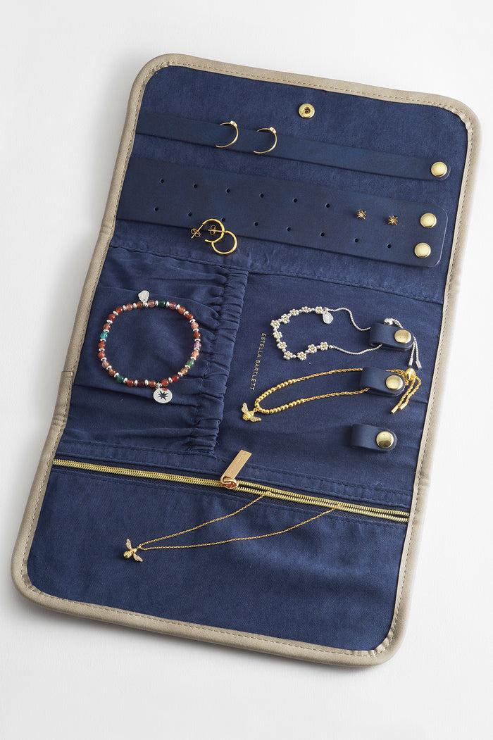 Estella Bartlett Embroidered Bee Folding Jewellery Pouch Taupe Velvet