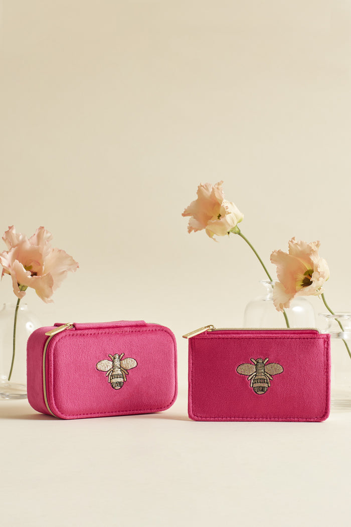 Estella Bartlett Embroidered Bee Mini Jewellery Box Hot Pink Velvet