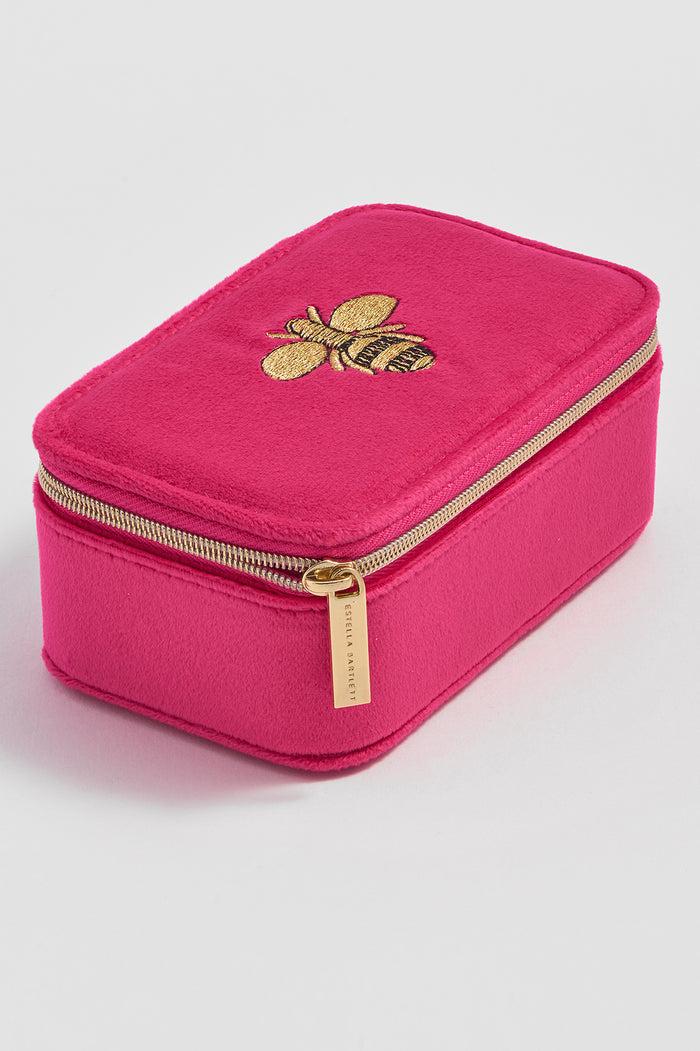 Estella Bartlett Embroidered Bee Mini Jewellery Box Hot Pink Velvet