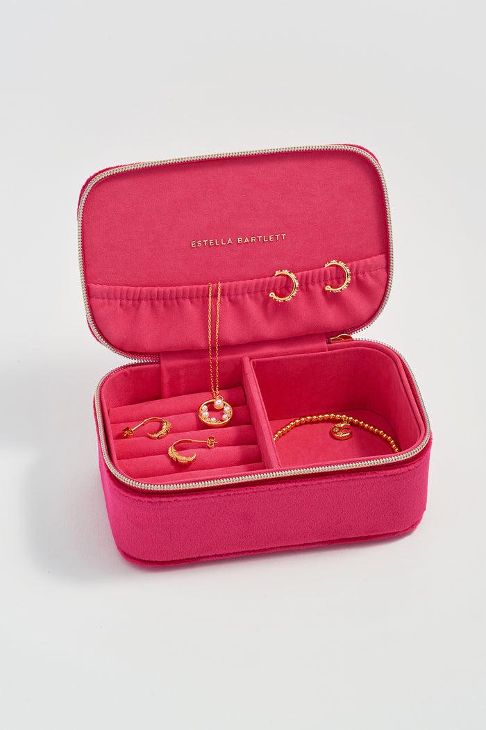 Estella Bartlett Embroidered Bee Mini Jewellery Box Hot Pink Velvet