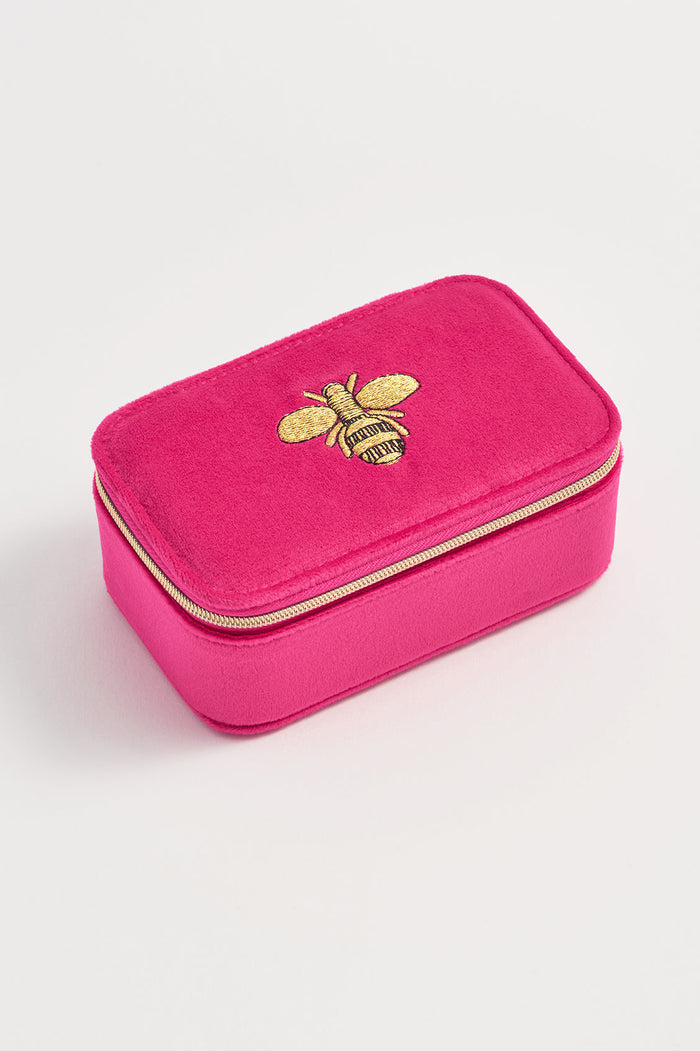 estella bartlett Embroidered Bee Mini Jewellery Box Hot Pink Velvet