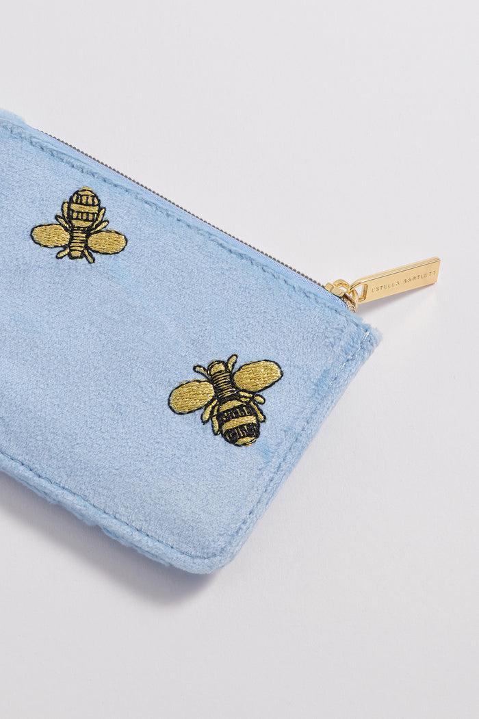 Estella Bartlett Embroidered Bees Card Purse Blue Velvet