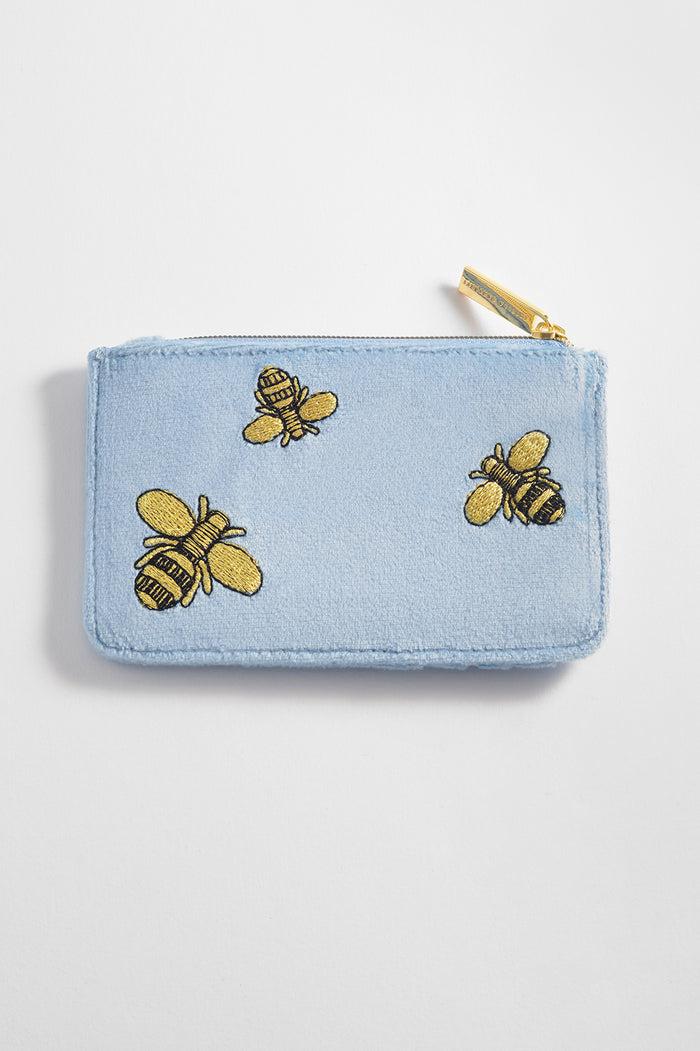estella bartlett Embroidered Bees Card Purse Blue Velvet