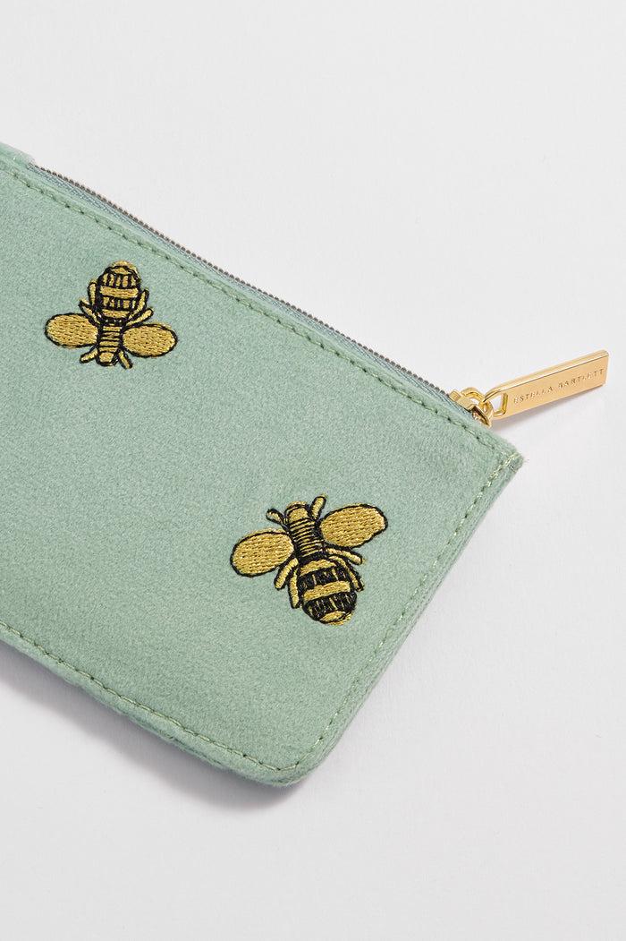 Estella Bartlett Embroidered Bees Card Purse Green Velvet