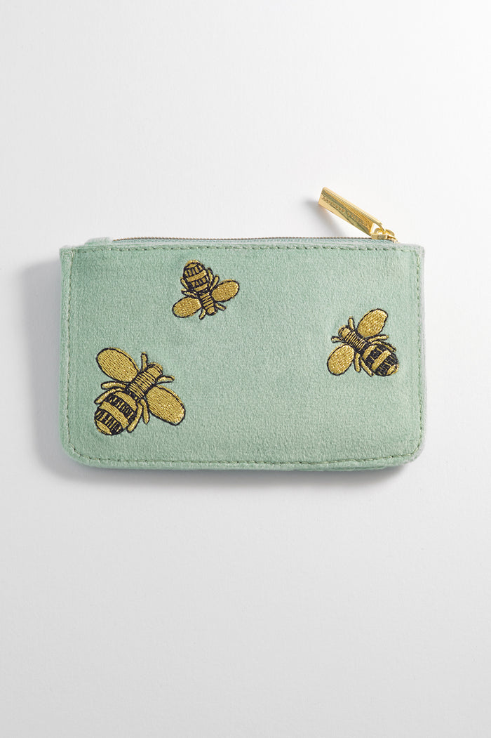 estella bartlett Embroidered Bees Card Purse Green Velvet