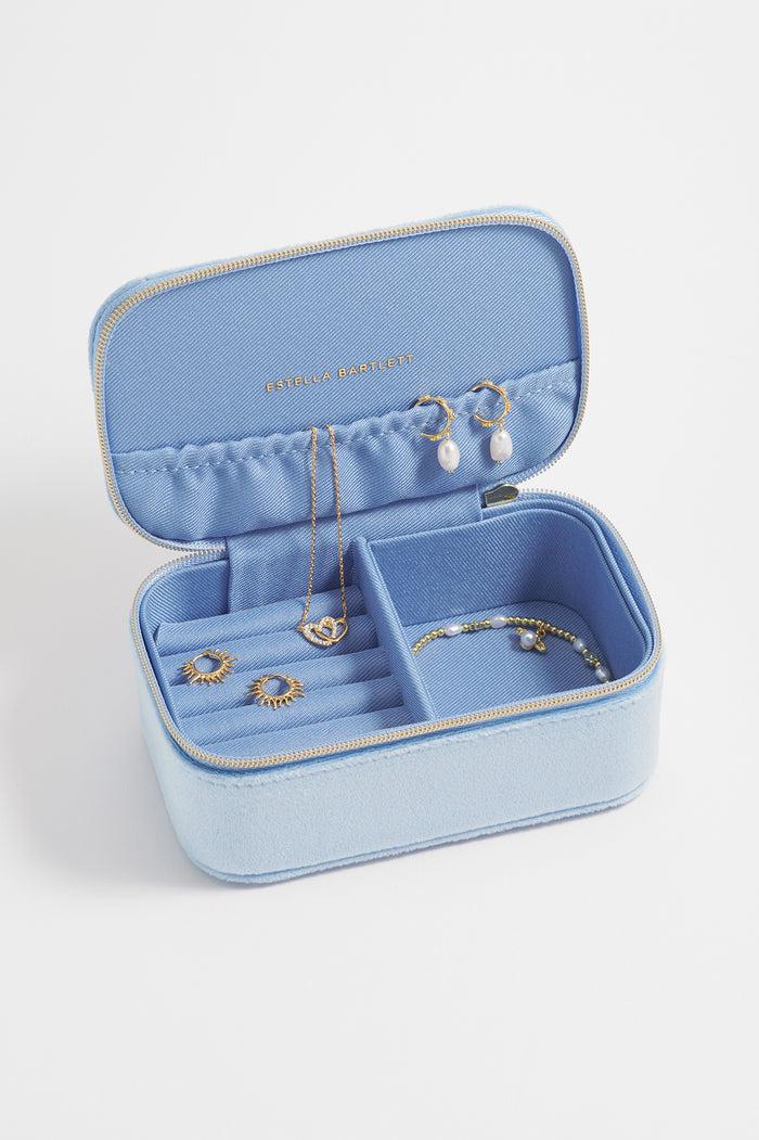 Estella Bartlett Embroidered Bees Mini Jewellery Box Blue Velvet