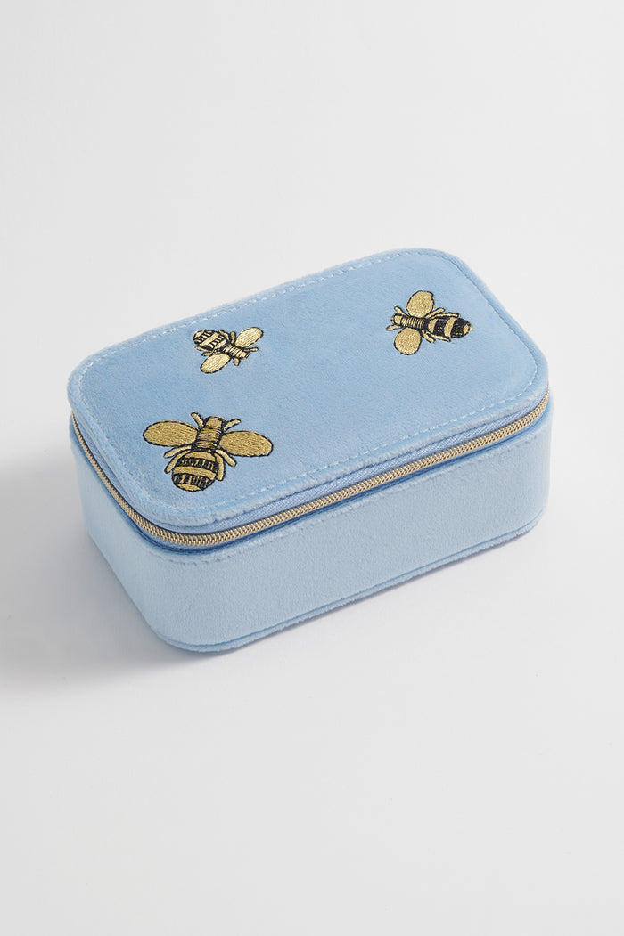 Estella Bartlett Embroidered Bees Mini Jewellery Box Blue Velvet