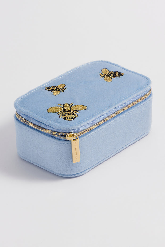 estella bartlett Embroidered Bees Mini Jewellery Box Blue Velvet