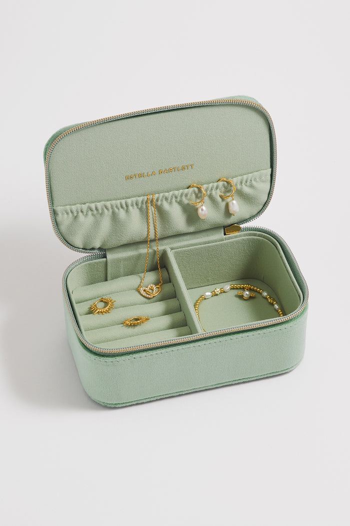 Estella Bartlett Embroidered Bees Mini Jewellery Box Green Velvet