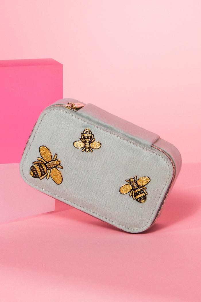 Estella Bartlett Embroidered Bees Mini Jewellery Box Green Velvet