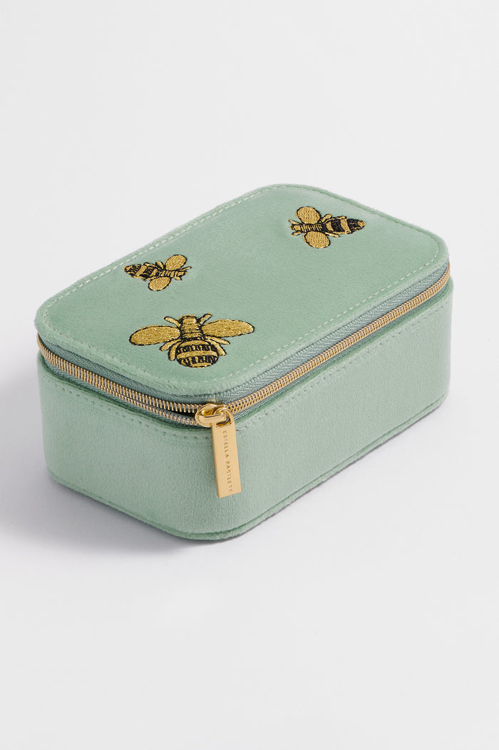 estella bartlett Embroidered Bees Mini Jewellery Box Green Velvet