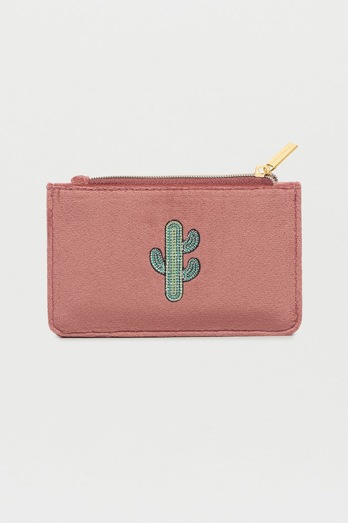 estella bartlett Embroidered Cactus Card Purse Blush Velvet