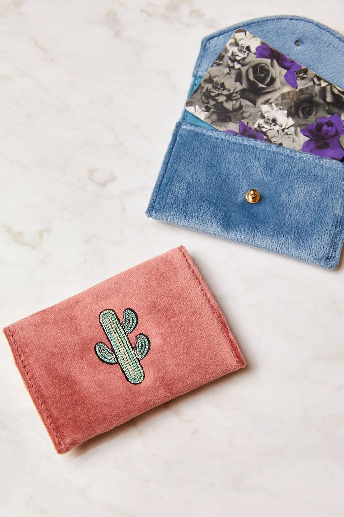 Estella Bartlett Embroidered Cactus Envelope Card Holder Blush Velvet