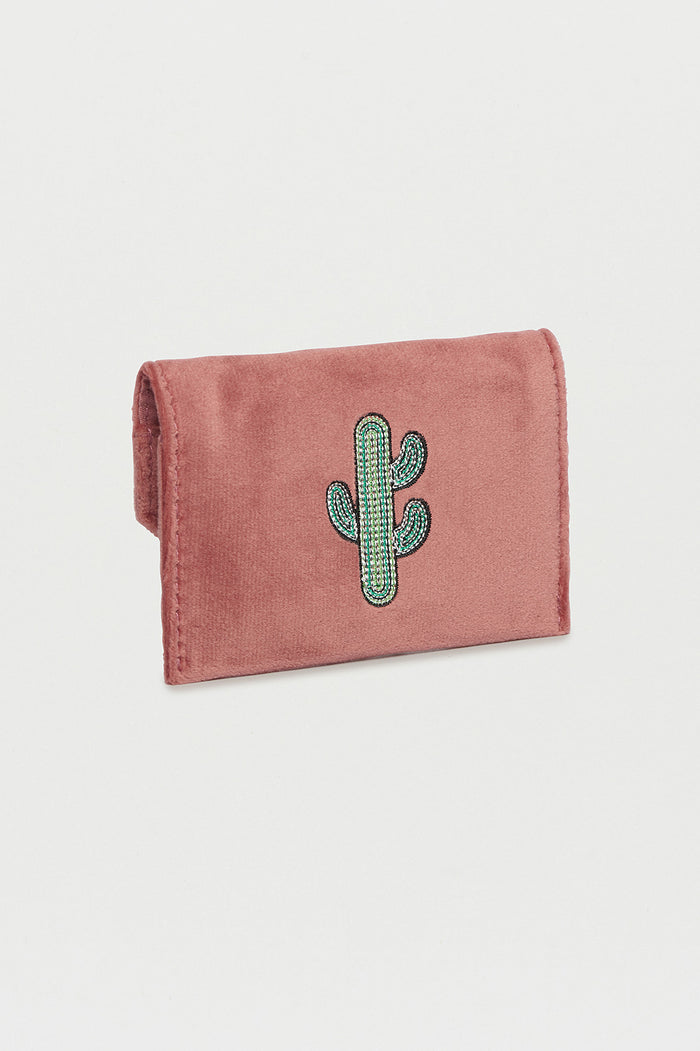 estella bartlett Embroidered Cactus Envelope Card Holder Blush Velvet