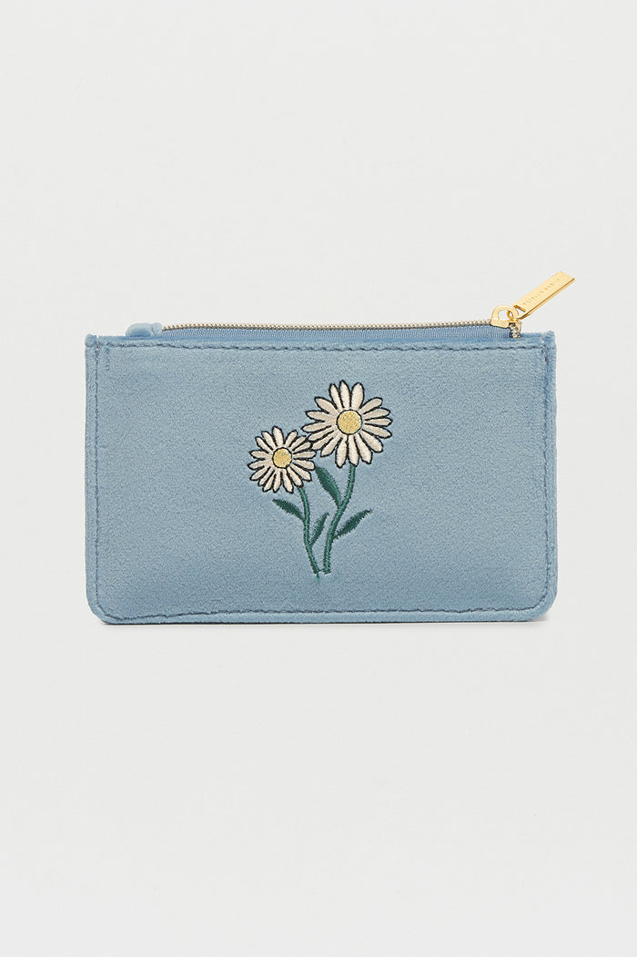 estella bartlett Embroidered Daisy Card Purse Blue Velvet
