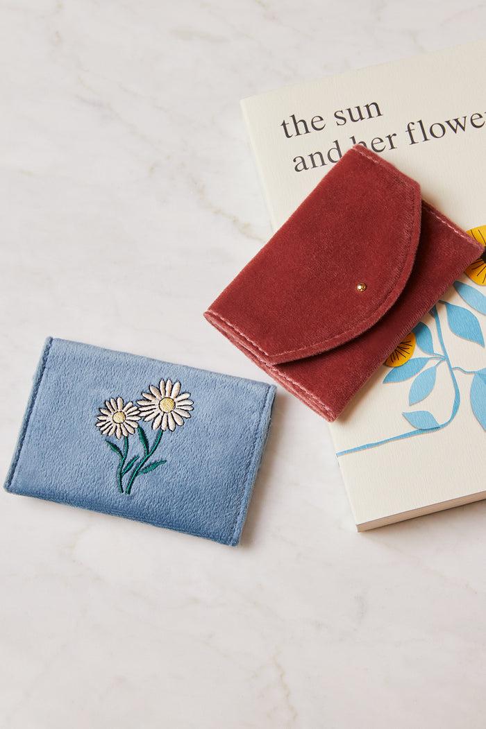 Estella Bartlett Embroidered Daisy Envelope Card Holder Blue Velvet