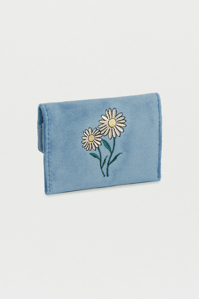 estella bartlett Embroidered Daisy Envelope Card Holder Blue Velvet