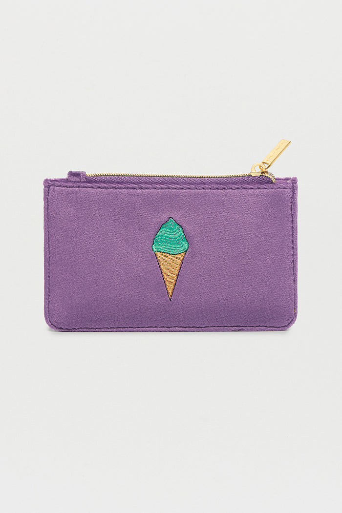 estella bartlett Embroidered Ice Cream Card Purse Purple Velvet