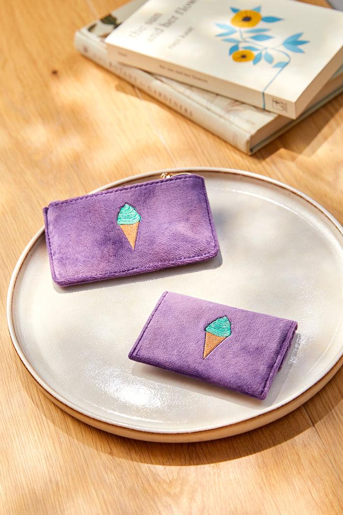 Estella Bartlett Embroidered Ice Cream Envelope Card Holder Purple Velvet