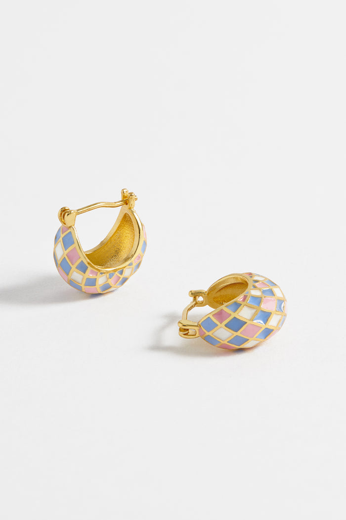 Estella Bartlett Enamel Patchwork Hinge Hoops Gold Plated | Multi