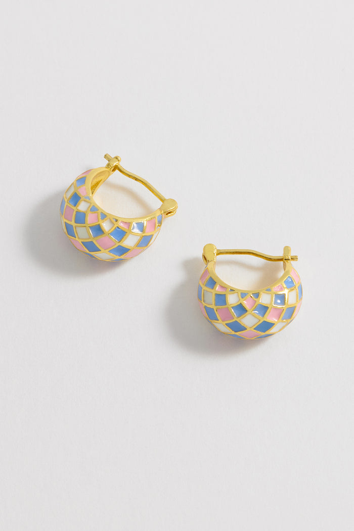 estella bartlett Enamel Patchwork Hinge Hoops Gold Plated | Multi