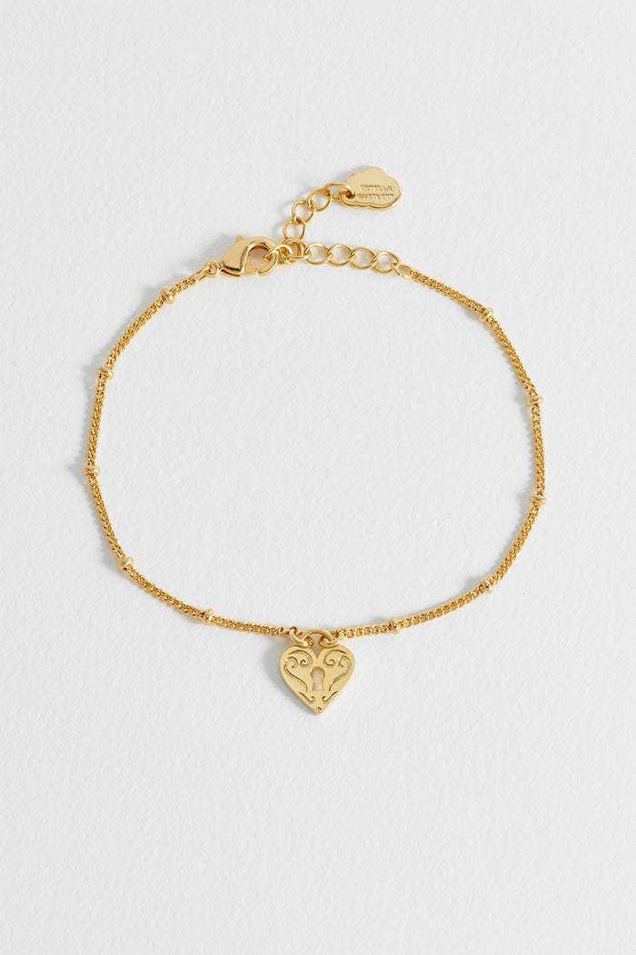 Estella Bartlett Engraved Heart Padlock Bracelet Gold Plated Packaging Message: Dear Darling