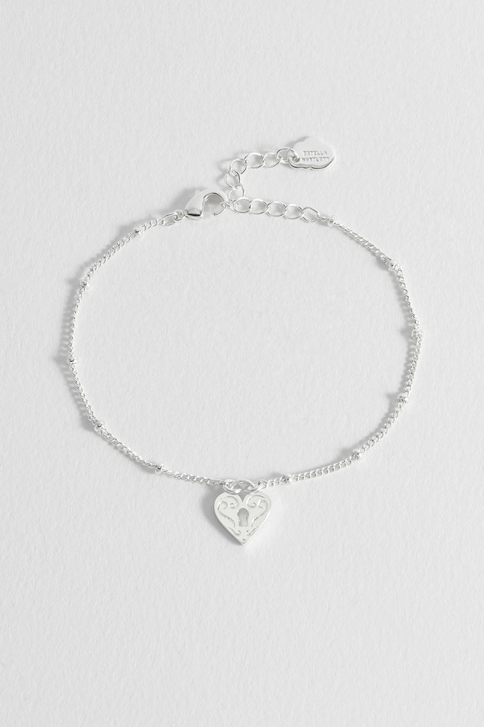 Estella Bartlett Engraved Heart Padlock Bracelet Silver Plated Packaging Message: Dear Darling