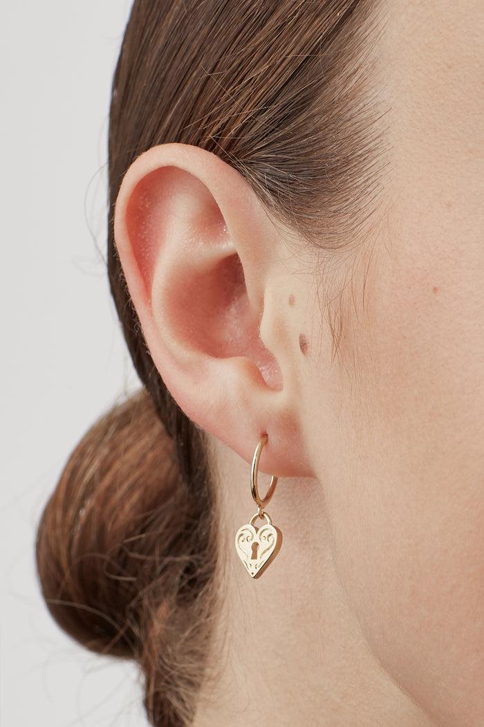 Estella Bartlett Engraved Heart Padlock Hoop Earrings Gold Plated