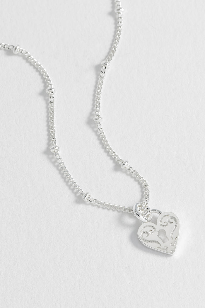 Estella Bartlett Engraved Heart Padlock Necklace Silver Plated Packaging Message: Dear Darling