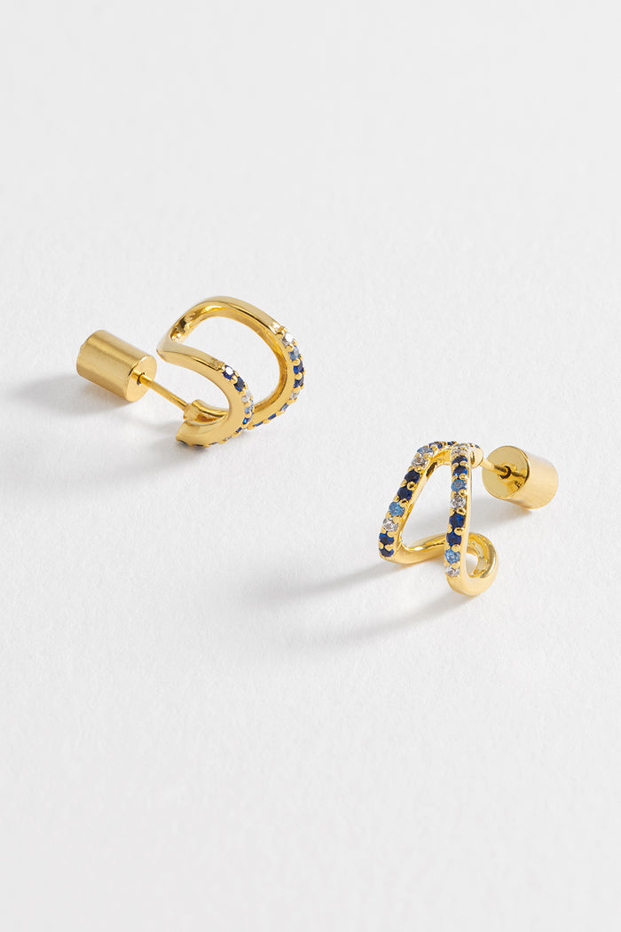Estella Bartlett CZ Wave Earrings Gold Plated | Blue