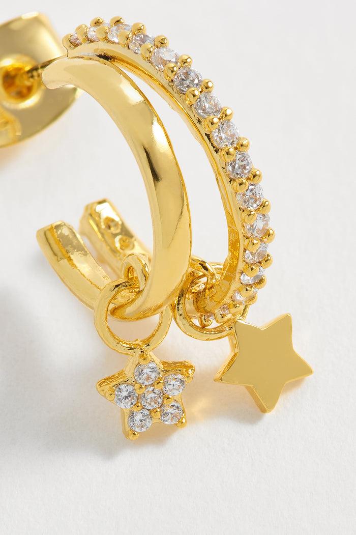 Estella Bartlett Duo Pave Star Hoops Gold Plated