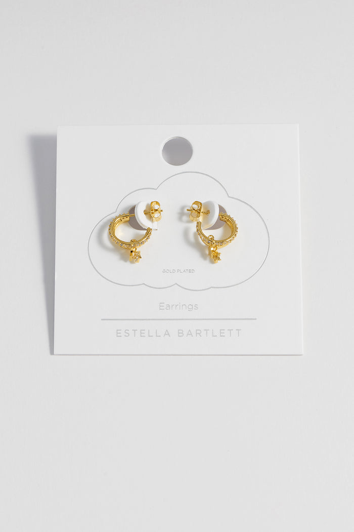 Estella Bartlett Duo Pave Star Hoops Gold Plated