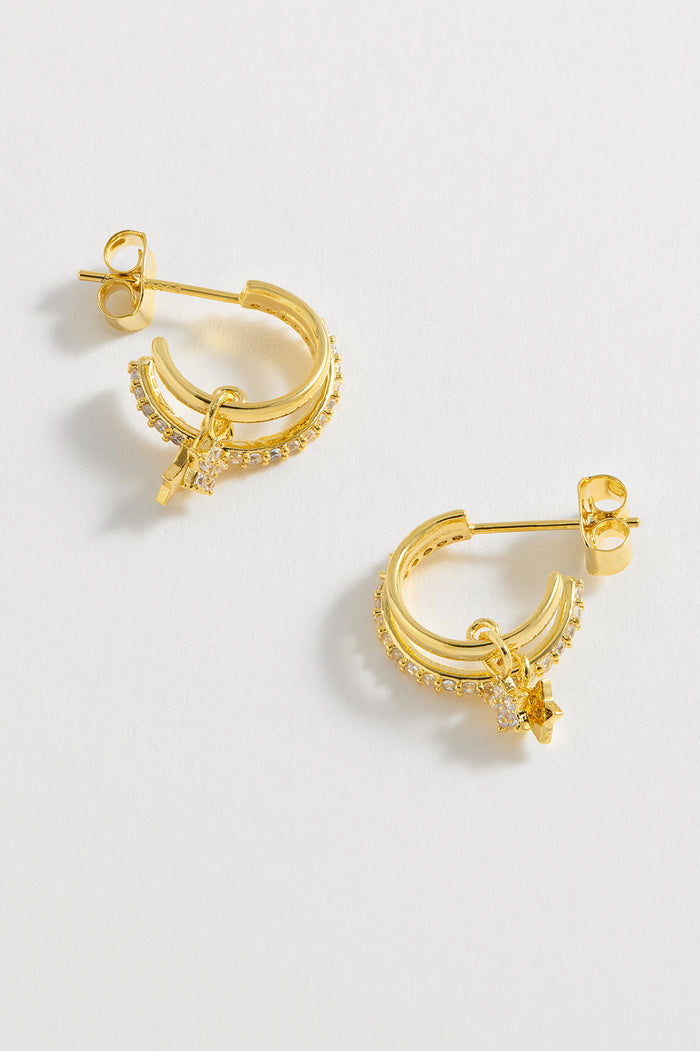 estella bartlett Duo Pave Star Hoops Gold Plated