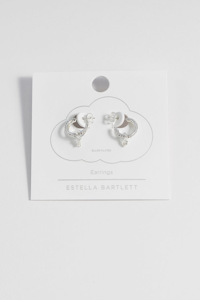 Estella Bartlett Duo Pave Star Hoops Silver Plated