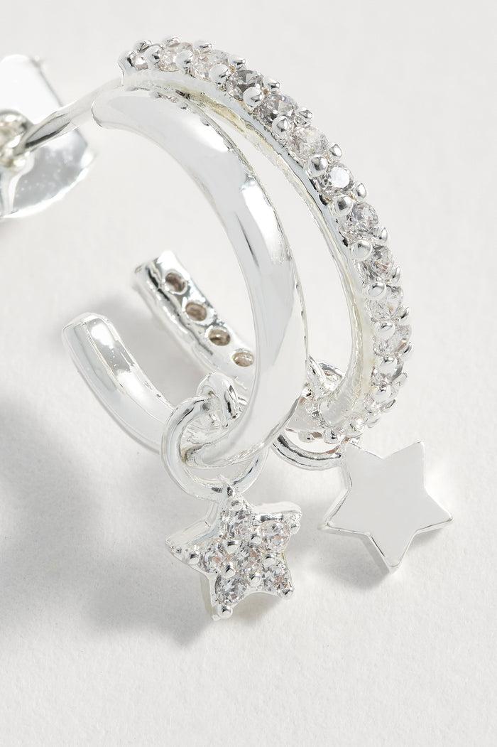 Estella Bartlett Duo Pave Star Hoops Silver Plated
