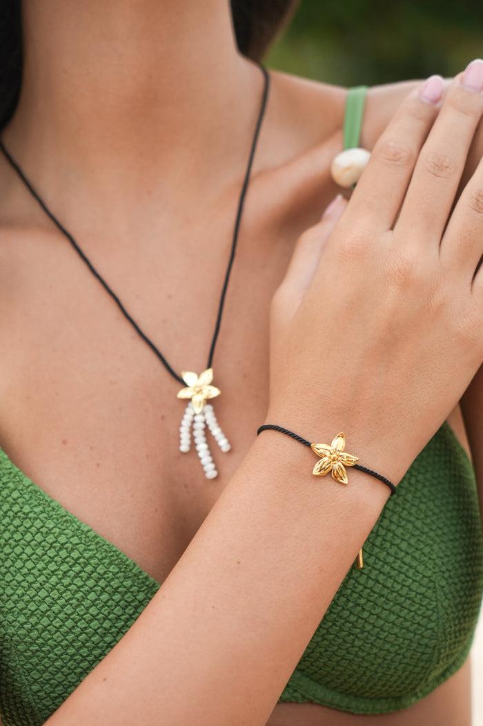 Estella Bartlett Flower Cord Bracelet Gold Plated