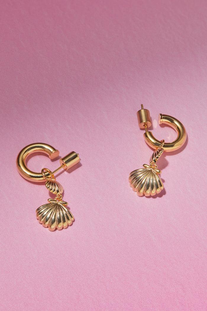 Estella Bartlett Shell Drop Hoops Gold Plated