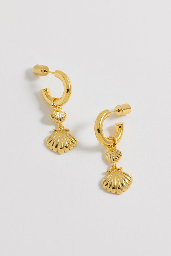 Estella Bartlett Shell Drop Hoops Gold Plated