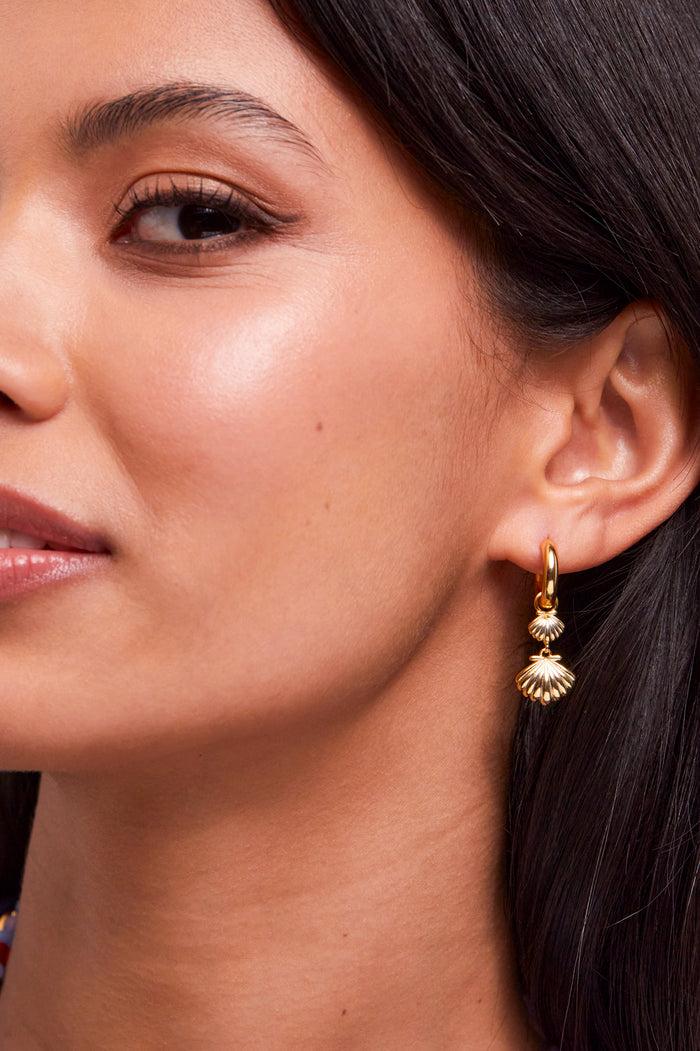 Estella Bartlett Shell Drop Hoops Gold Plated