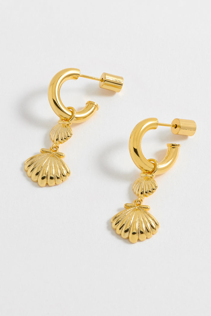 estella bartlett Shell Drop Hoops Gold Plated