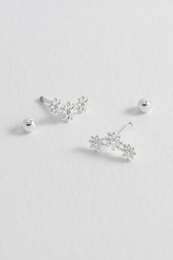 Estella Bartlett Triple Flower Studs Silver Plated