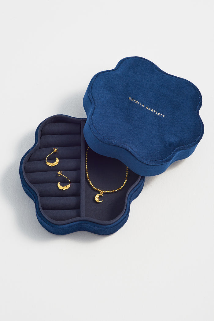 Estella Bartlett Wavy Jewellery Box Navy Velvet