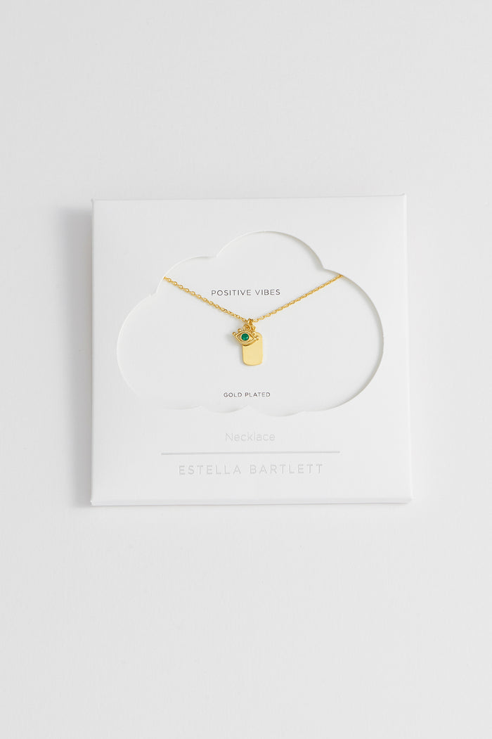estella bartlett Evil Eye Necklace Gold Plated Packaging Message: Positive Vibes