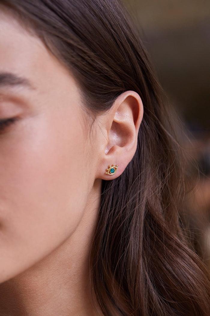 Estella Bartlett Evil Eye Stud Earrings Gold Plated | Green CZ