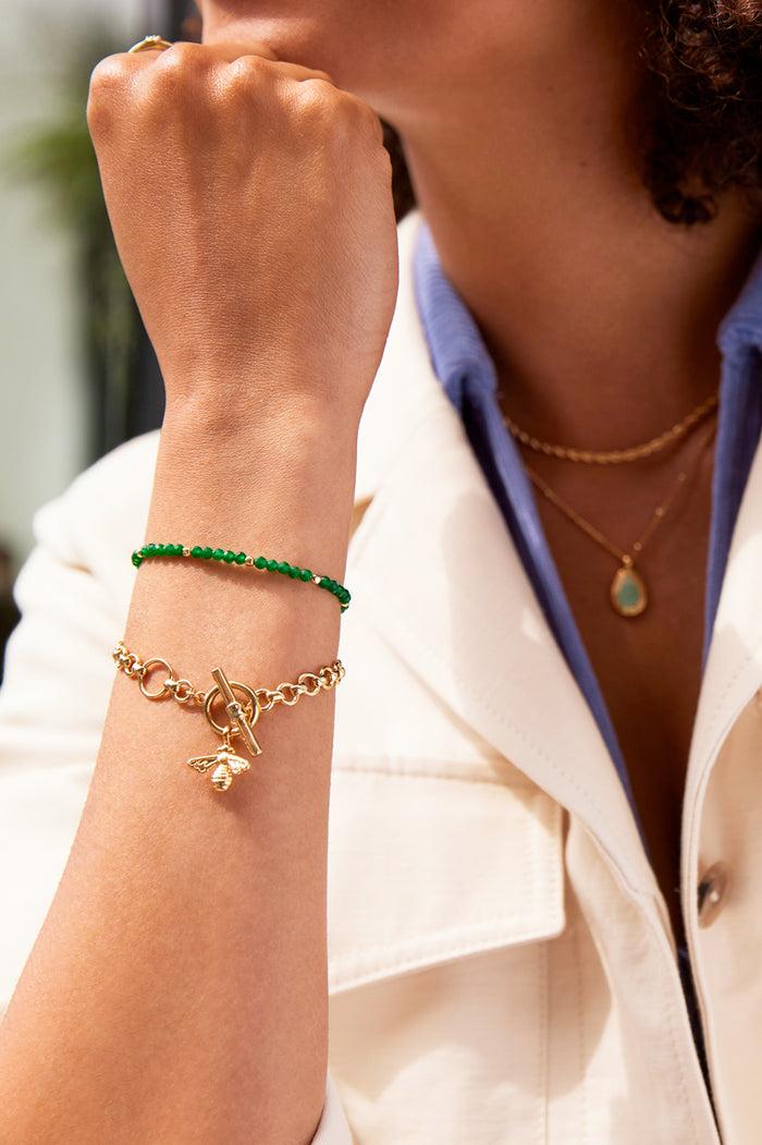 Estella Bartlett Faceted Amelia Bracelet Gold Plated | Green Agate