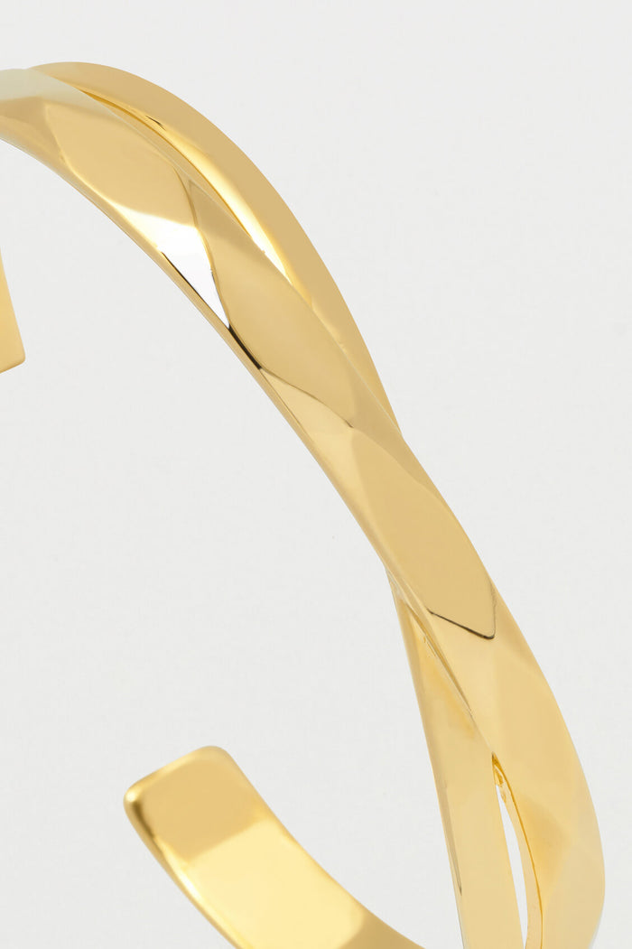 Estella Bartlett Faceted Texture Crossover Open Cuff Bangle Gold Plated