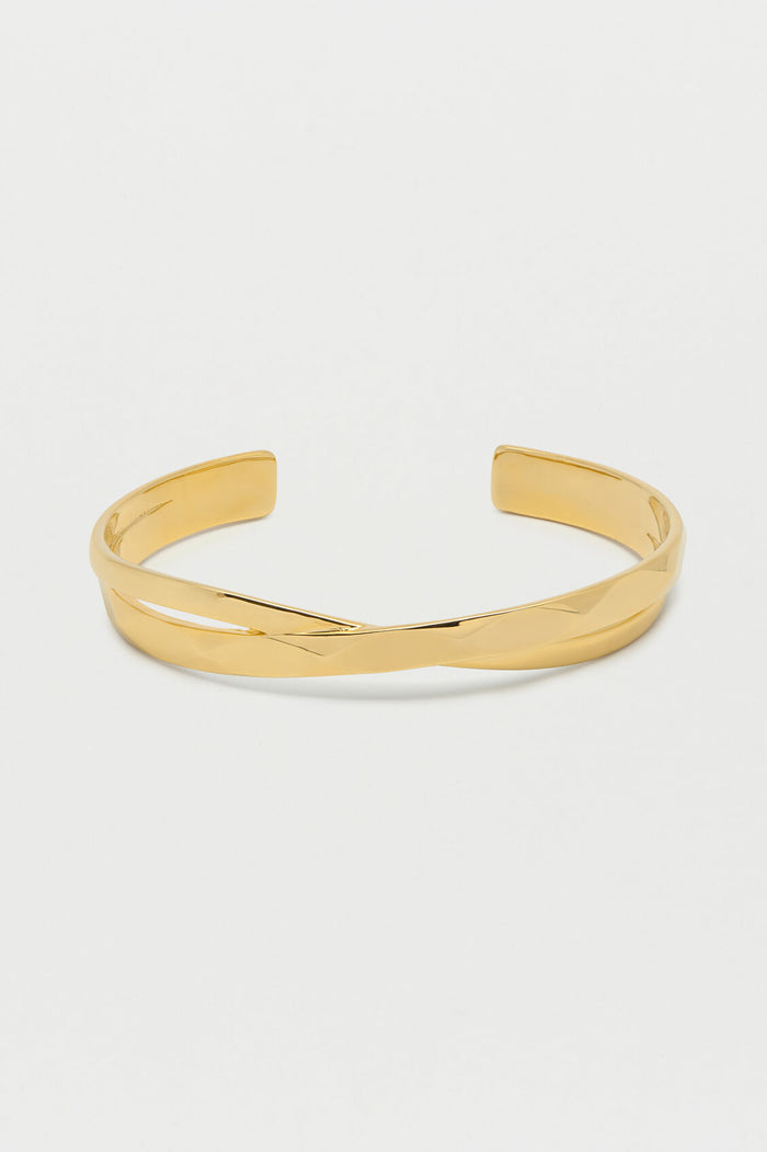 estella bartlett Faceted Texture Crossover Open Cuff Bangle Gold Plated